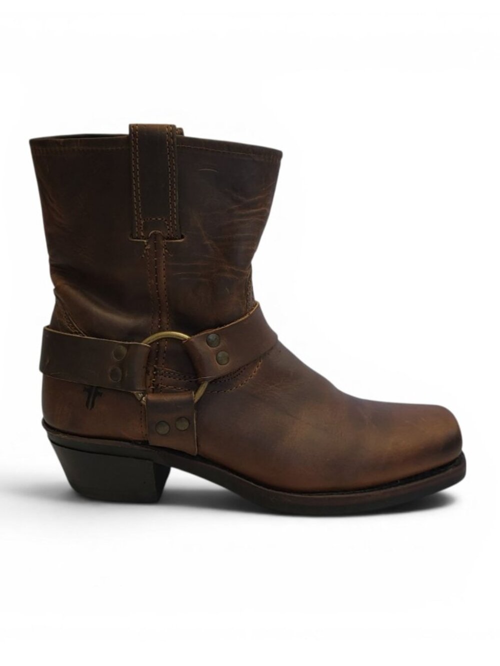 FRYE 8R Harness Ankle Boot Brown Oiled Leather Western Cowgirl Moto Engineer